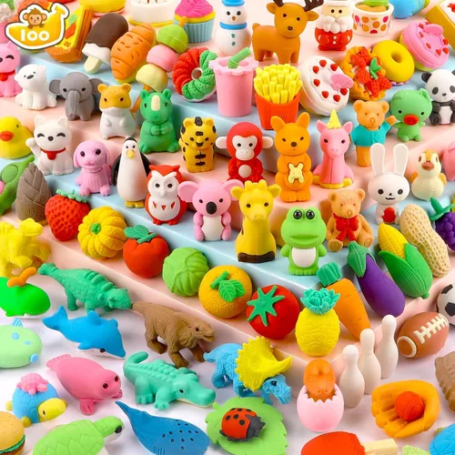 Miniatura 9 de Paquete de 150 Borradores de Animales para Niños a Granel, Rompecabezas 3D Desmontables, Borradores Juguetes para Caja del Tesoro, Recompensas