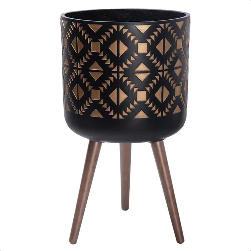 Miniatura 16 de D'vine Dev Maceta de 12 pulgadas con soporte, maceta alta de mediados de siglo con patas para plantas de interior, bronce/negro, 88-G-C-6