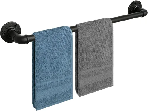 Toallero Industrial de Tubo de Hierro, Barra de Toallas, Soporte de Toallas de Baño Rústico de Granja para Pared, Montaje en Pared, Resistente Negro