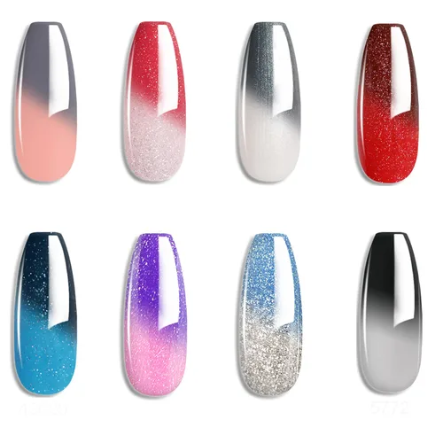 Miniatura 12 de Juego de esmalte de uñas en gel - Juego de esmalte de uñas con cambio de color en gel Púrpura Azul Rosa Rojo Lavanda Viento Rojo Negro con cambio