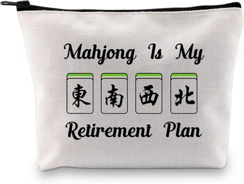 JXGZSO Novedad Mahjong Cosméticos Bolsa Mahjong Amante Regalo Mahjong is My Retirement Plan Board Game Zipper Purse Gift Lucky Mahjong Player