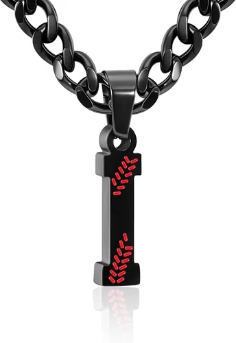 Miniatura 59 de Avotto Collar de béisbol con letra inicial de la A a la Z para niños y hombres, cadena cubana de acero inoxidable resistente que no se decolora