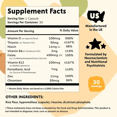 Miniatura 2 de PYM Complejo de vitamina B Suplemento de apoyo al estado de ánimo (30 unidades) Complejo B metilado para el estado de ánimo diario y apoyo