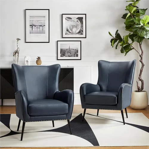 Miniatura 16 de HULALA HOME Silla decorativa de piel sintética con cojín extraíble, cómodo sillón tapizado con patas de metal negro y ribete de cabeza de clavo