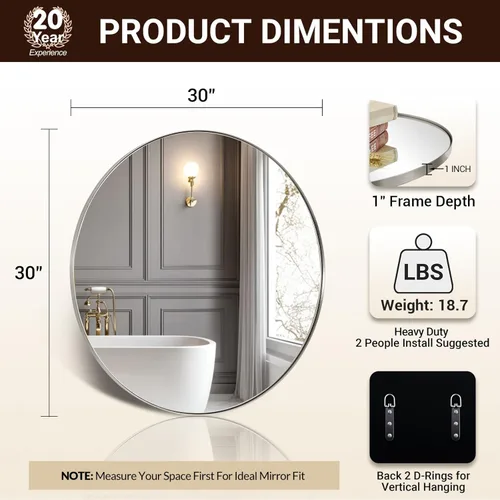 Miniatura 2 de ANDY STAR - Espejo de pared para baño con marco de metal de acero inoxidable Plata