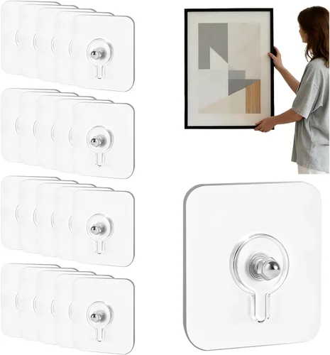 20 ganchos adhesivos de pared (17 libras máximo), ganchos de fotos sin clavos, ganchos de pared sin clavos, colgador de marcos de fotos para cocina,