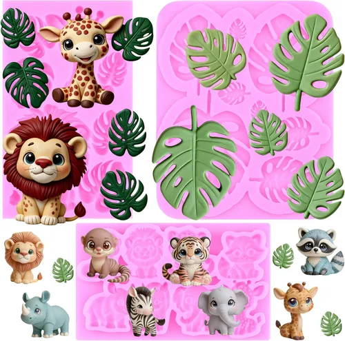 Miniatura 16 de ZiXiang Moldes de silicona de dinosaurio, molde de hojas tropicales para fondant, molde de hojas de helecho, molde de caramelo para baby shower