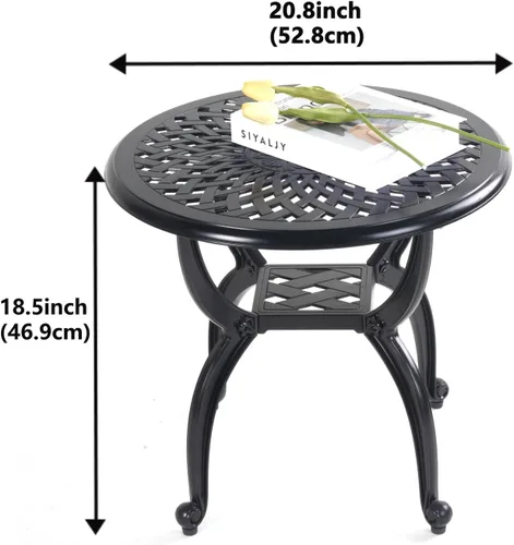 Miniatura 3 de Mandolin Mesa auxiliar de patio al aire libre, resistente al óxido, de aluminio fundido, mesa auxiliar resistente a la intemperie, mesa de café