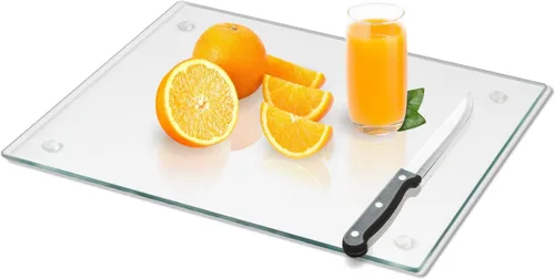 Miniatura 10 de Tabla de cortar de vidrio templado Mymonfif para cocina, tabla de vidrio transparente para encimera, resistente al calor, con pies antideslizantes