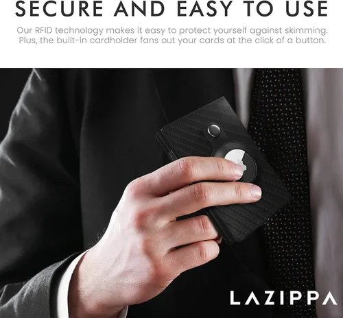Miniatura 7 de LAZIPPA Cartera inteligente para hombre, de bolsillo, minimalista, con soporte para rastreador, cartera de cuero con bloqueo RFID, elegante cartera