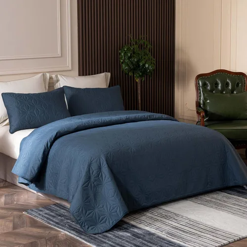 Miniatura 2 de Juego de ropa de cama Whale Flotilla King, edredones suaves azul marino para cama tamaño King para todas las estaciones, 3 piezas de colcha
