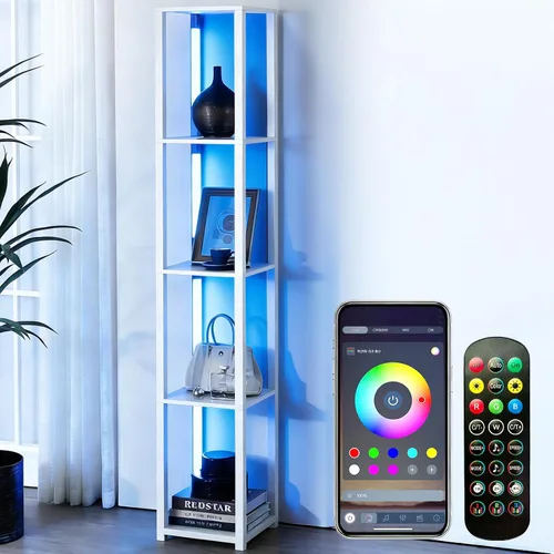 Miniatura 12 de RGBCW - Lámpara de pie LED inteligente y moderna con sincronización de música, lámpara de estante de esquina que cambia de color, lámpara de pie