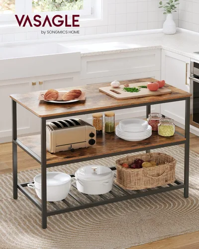 Miniatura 6 de VASAGLE UKKI01BX - Isla de cocina con 3 estantes, estante de cocina de 47.2 pulgadas de ancho con gran encimera, estructura de acero estable, diseño