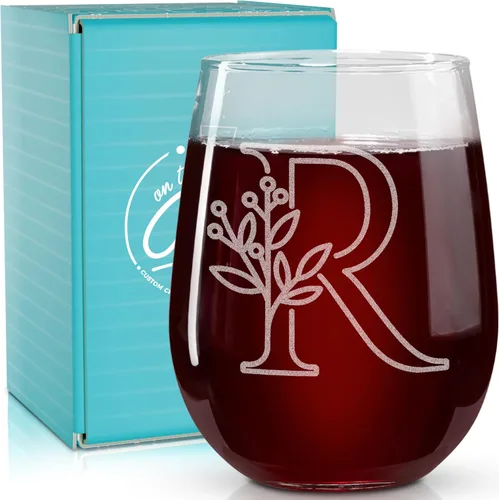 Miniatura 17 de On The Rox Drinks Regalos con monograma para mujeres y hombres – Letra A-Z inicial grabada monograma copa de vino sin tallo, regalo de vino