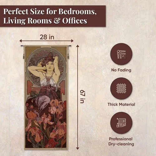 Miniatura 2 de Charlotte Home Furnishings Inc - Tapiz belga de primera calidad con piedra de amatista Mucha para colgar en la pared, 67 x 28 pulgadas, mezcla
