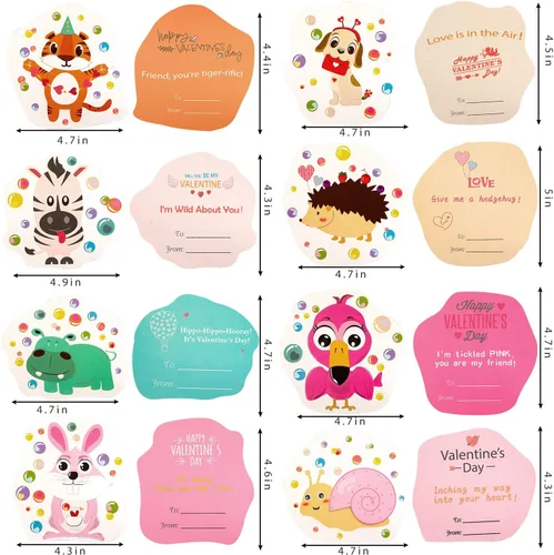 Miniatura 3 de Cartas de San Valentín para niños – 32 mini varitas de burbujas + 32 cartas de San Valentín para niños, 8 lindos diseños de animales