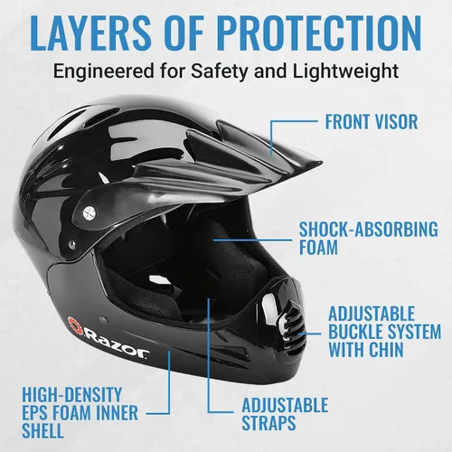 Miniatura 6 de Razor Casco juvenil de cara completa, carcasa exterior de plástico ligero con correas ajustables para jóvenes jinetes