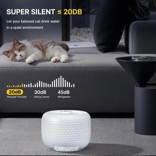 Miniatura 7 de Fuente de agua automática para gatos, fuente de agua para mascotas de 62 oz/1.8 L con bomba ultra silenciosa, fuente pequeña para gatos con dos