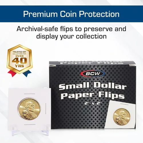 Miniatura 2 de BCW Monedas de 2 x 2 para monedas pequeñas en dólares – Paquete de 100 Ventana de poliéster archival Monedas de 2 x 2 para monedas Sacagawea