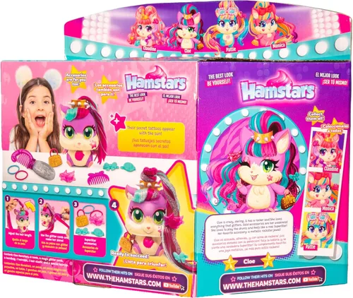 Miniatura 7 de Hamstars - Cloe - Incluye peine mágico con purpurina y accesorios - Longitud ajustable del cabello - Tatuaje secreto que aparece a la luz del sol