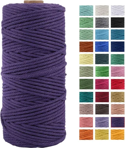 Miniatura 25 de Cuerda de macramé de algodón natural grueso de 3mm x 109 yardas, cuerda de algodón torcido de 4 hebras para macramé suave de color natural hecho a