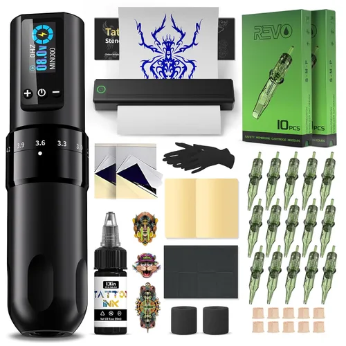 Miniatura 9 de INKin Kit de tatuaje para principiantes, juego completo con impresora de plantillas de tatuaje, pistola de tatuaje con 7 tiempos 0.079-0.157 in