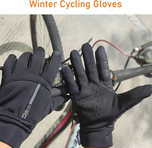 Miniatura 6 de LJCUTE Guantes de ciclismo de invierno para hombres y mujeres, resistentes al viento, para clima frío, pantalla táctil, guantes de motocicleta
