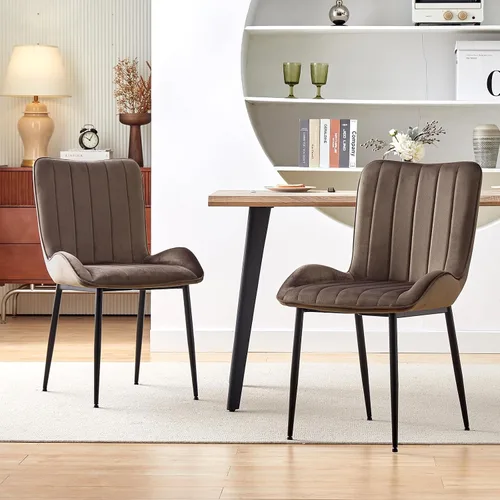 Miniatura 4 de TUKAILAi Juego de 2 sillas de comedor tapizadas de terciopelo con patas de metal resistentes, silla de escritorio moderna de terciopelo de mediados