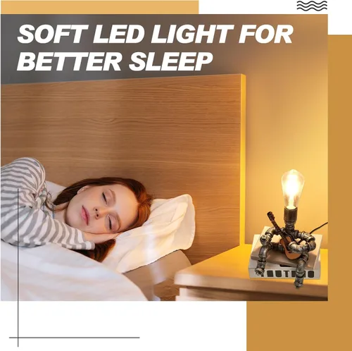 Miniatura 6 de VIHOSE Lámpara de mesa de tubo de metal, lámpara de escritorio de estilo robot creativo, luz industrial vintage para hombres, mesita de noche, bar