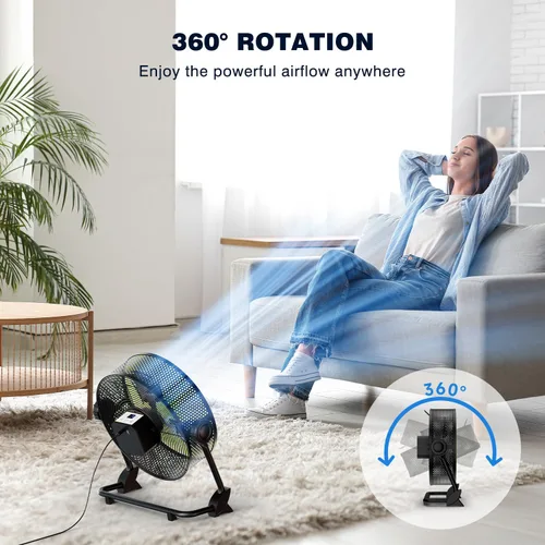 Miniatura 5 de Ventilador de piso recargable portátil de 10 pulgadas, ventilador silencioso de metal con pilas, tiempo de funcionamiento 24 horas, 12 velocidades