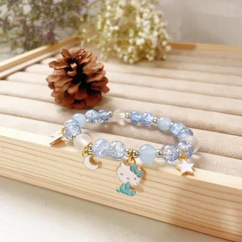 Miniatura 4 de Juego de pulseras kawaii con cuentas de cristal, diseño de dibujos animados con cuentas elásticas de perlas, joyería para niñas y mujeres, regalo
