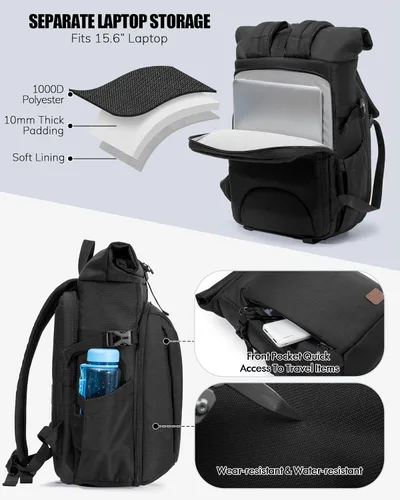 Miniatura 5 de Smasrob Mochila para cámara con funda acolchada para laptop y soporte para trípode, bolsas para cámara para fotógrafos con divisores ajustables