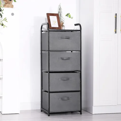 Miniatura 6 de MAX Houser Cómoda de tela de 4 cajones para almacenamiento, cómoda con parte superior de madera, mesita de noche vertical con marco de metal