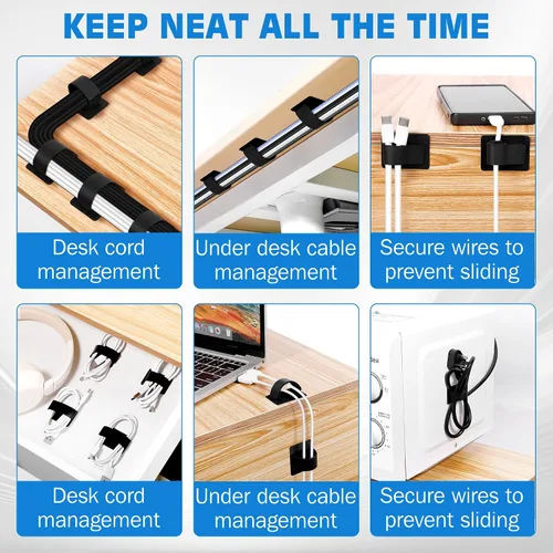 Miniatura 6 de vorona Organizador de cables debajo del escritorio, hasta 15 cables, 41 unidades de organizador de cables mejorado, bridas de gancho y bucle