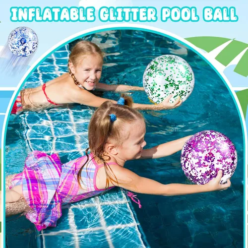 Miniatura 5 de Chivao Paquete de 12 bolas de playa inflables con purpurina de 16 pulgadas, juguetes gigantes para piscina, juguetes acuáticos para verano