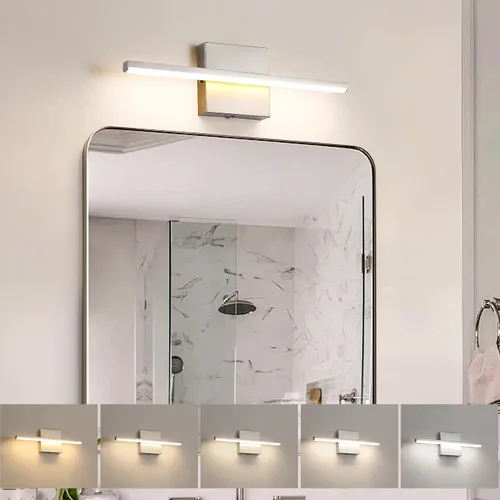 Miniatura 17 de Lámpara de tocador de baño moderna de 24 pulgadas, lámpara de baño negra de 18W sobre espejo, aplique de pared LED regulable de 5CCT para espejo