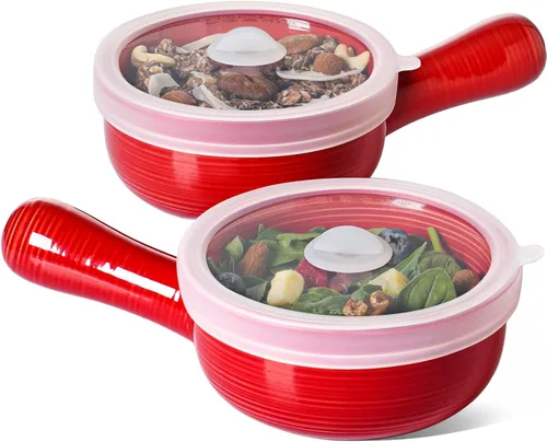 LE TAUCI Tazones de sopa con tapas y asas de silicona, cuencos de sopa de cebolla francesa de 15 onzas, cuencos de sopa de cerámica no tóxicos para