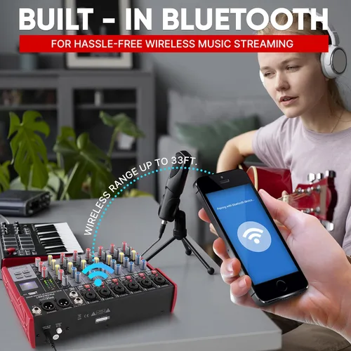 Miniatura 5 de Pyle Mezclador de audio profesional inalámbrico para DJ, 8 canales, compatible con Bluetooth, controlador de DJ, mezclador de sonido con puerto USB