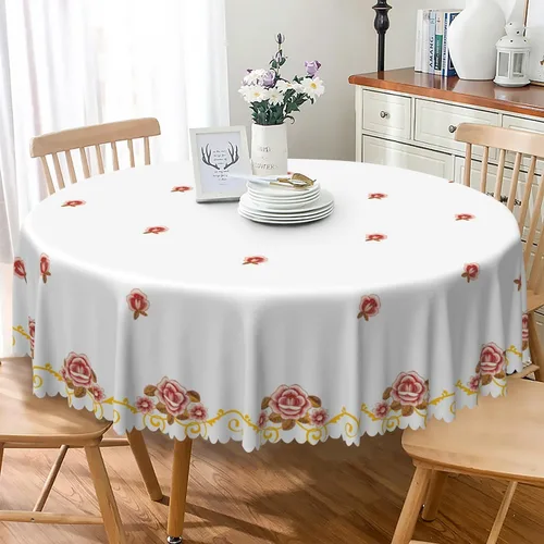 Miniatura 27 de Mantel redondo floral de primavera y verano de 48 pulgadas, diseño de flores rosas en acuarela, plantas botánicas, mantel decorativo de tela lavable