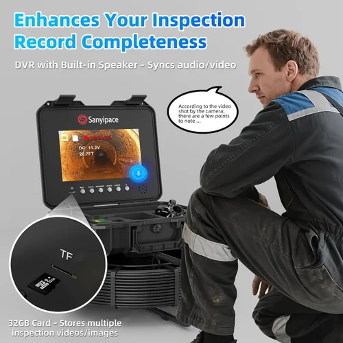 Miniatura 3 de Sanyipace Cámara de Alcantarillado con Localizador de Tuberías, Cable de 7mm/0.28pulgadas, 512Hz, Pantalla IPS de 10.1", Tarjeta de 32GB, Cámara