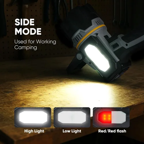 Miniatura 5 de Foco Recargable de 100000 Lúmenes, Linterna de Foco LED Superbrillante con Luz COB y Soporte Plegable, Foco de Mano Grande de Larga Duración