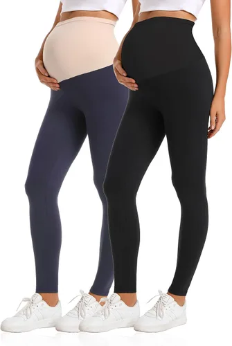 V VOCNI Leggings de maternidad sobre el vientre, esenciales para mujer, elásticos, suaves, de punto, con soporte para el vientre, leggings de