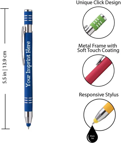 Miniatura 2 de ExpressDesigns™ - Bolígrafos personalizados de tacto suave con lápiz capacitivo personalizado de metal impreso - Tinta negra - Mensaje impreso