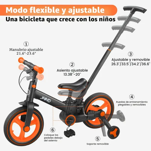 Miniatura 4 de JMMD Bicicleta 6 en 1 para niños de 18 a 60 meses, bicicleta de equilibrio plegable de 12 pulgadas con ruedas de entrenamiento, pedales, frenos