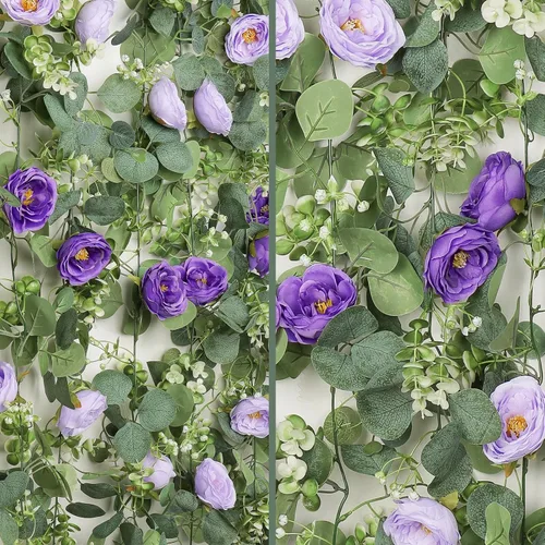 Miniatura 14 de TOCHGREEN Paquete de 2 Guirnaldas de Flores de Eucalipto Artificial de 12 Pies con Rosas Champán, Guirnalda de Flores de Rosa Falsa Verdor