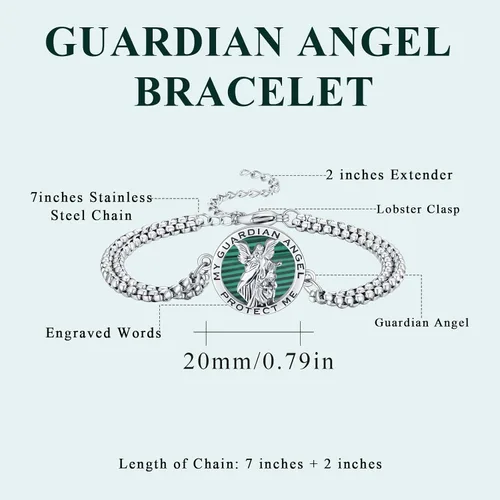 Miniatura 73 de Pulsera unisex de San Miguel/Cristóbal/Benedicto/Jude/José/Guadalupe/Ángel de la Guarda/Santa Muerte Pulsera de plata de ley 925 con cadena de doble