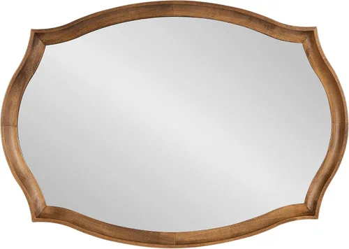 Miniatura 8 de Kate and Laurel Hatherleigh Espejo de pared ovalado festoneado de transición; 24 x 34; marrón rústico; espejo rectangular decorativo de madera