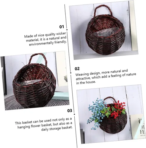 Miniatura 6 de BESPORTBLE 2 sets cesta colgante mimbre tejido pared colgante olla decoración del hogar 2 unids*2