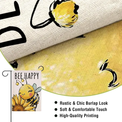 Miniatura 4 de Artofy Bandera decorativa pequeña para jardín de primavera y verano con diseño de abejorros y girasoles, flor feliz de abeja, decoración exterior