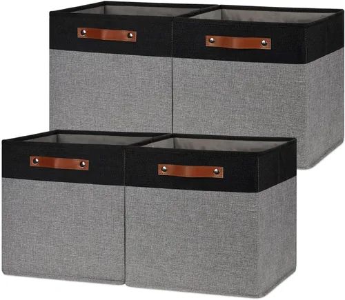 Miniatura 17 de HNZIGE Juego de 4 cubos de almacenamiento de tela, organizadores plegables para estantes, hogar, cubos decorativos para el hogar, juguetes, armario